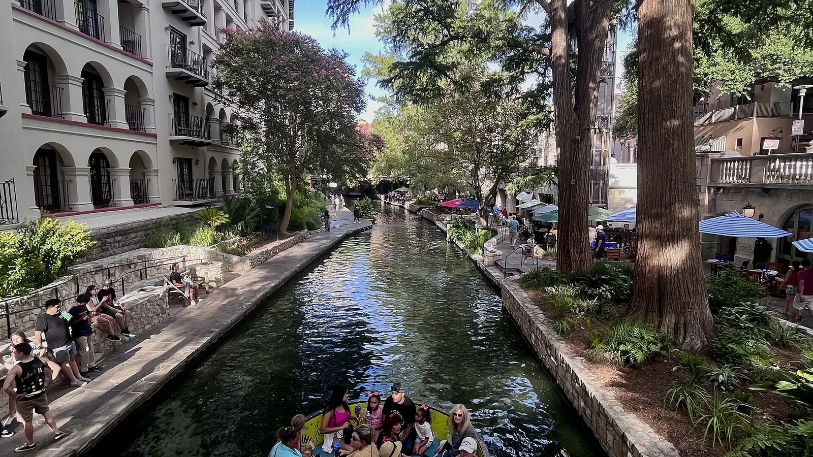 The San Antonio River Walk winding through downtown San Antonio, Texas