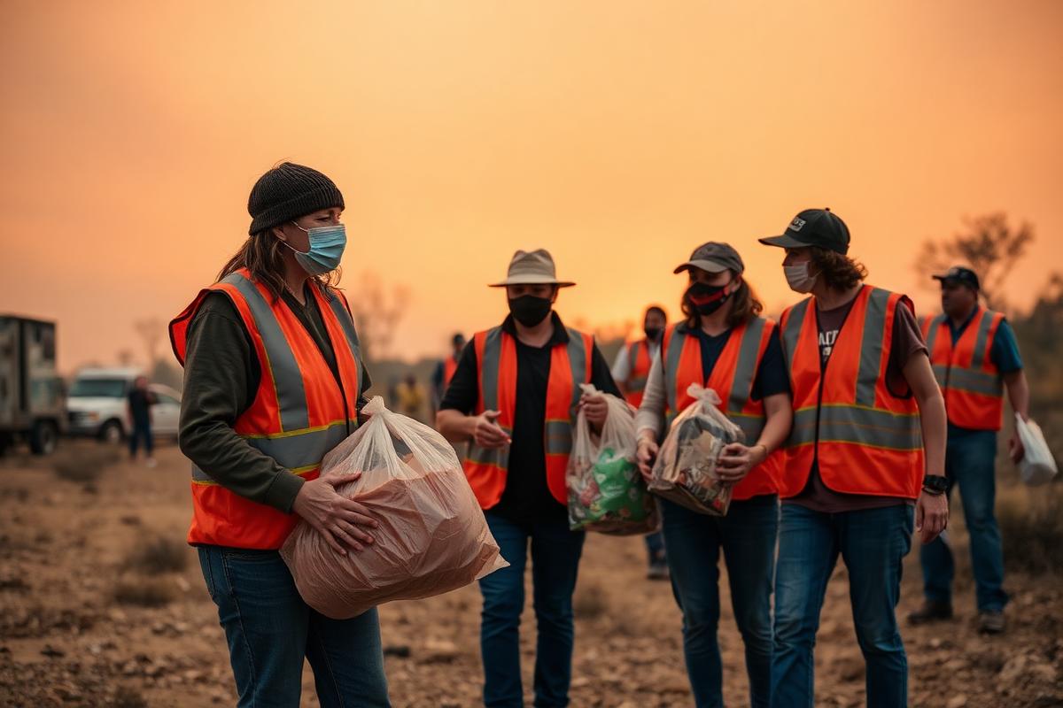 Volunteers distributing relief supplies after a Texas wildfire